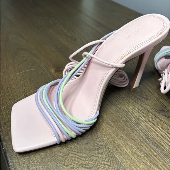 ASOS Pink Purple Strappy Square Toe Heels 8” High Heel - Picture 5 of 6
